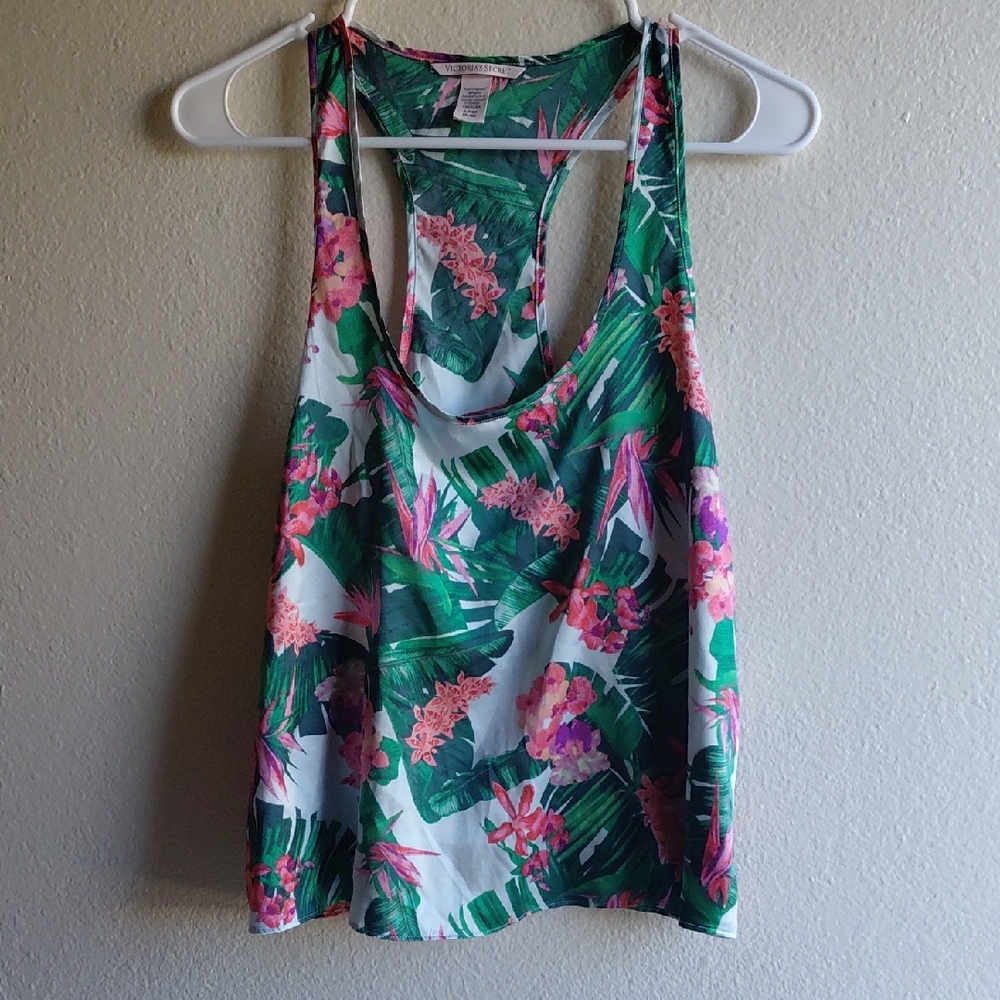 Victoria's Secret Tropical Floral Sleep Tank Top - Green and Pink